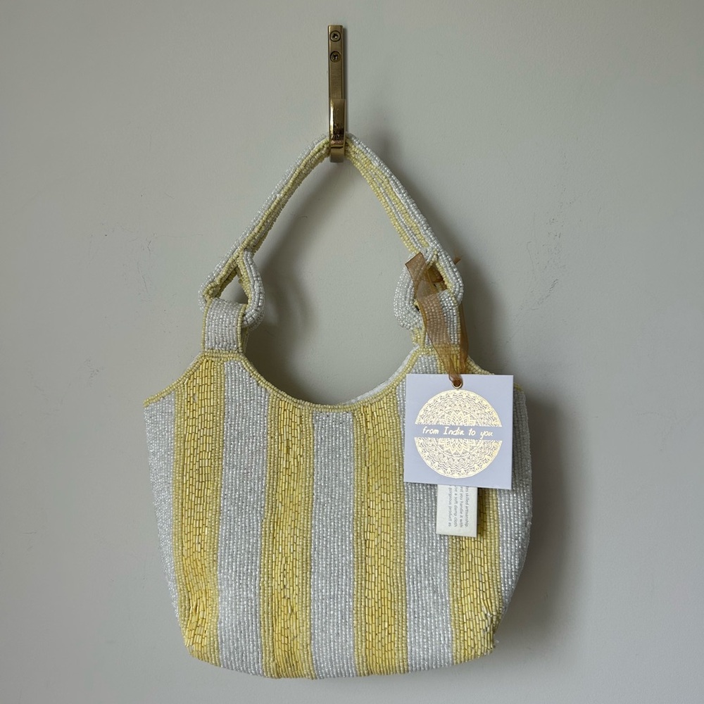 Viral Beaded Yellow and White Striped Bag